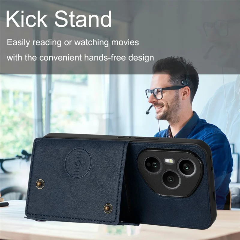 For Honor 400 Pro 5G (Global) Case with Card Slots Kickstand Leather + TPU Phone Cover - Blue