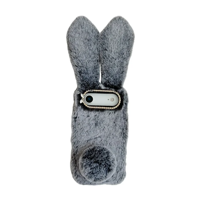 For iPhone 17 Air Case Plush Cute Bunny Winter Fluffy TPU Phone Cover - Dark Grey