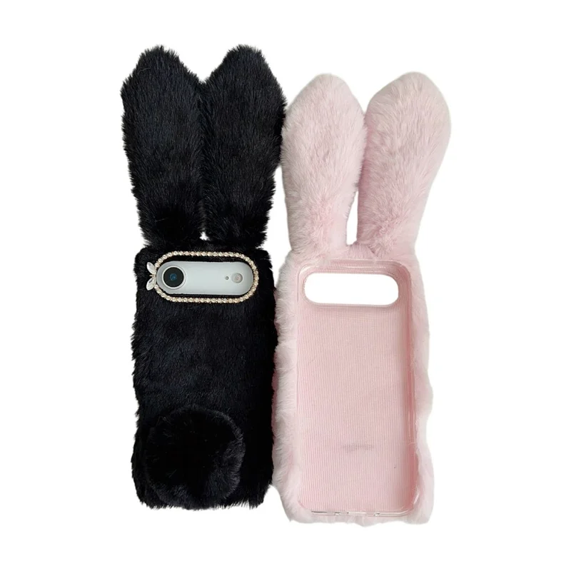 For iPhone 17 Air Case Plush Cute Bunny Winter Fluffy TPU Phone Cover - Dark Grey