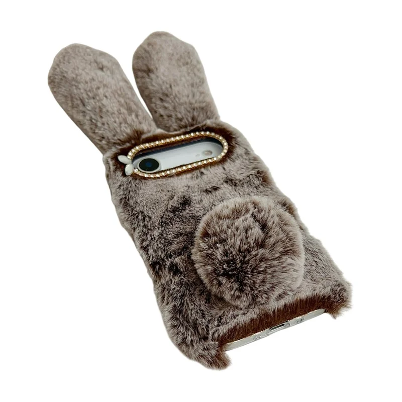 For iPhone 17 Air Case Plush Cute Bunny Winter Fluffy TPU Phone Cover - Dark Grey