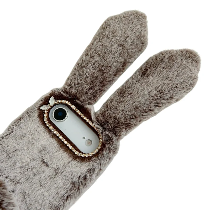 For iPhone 17 Air Case Plush Cute Bunny Winter Fluffy TPU Phone Cover - Dark Grey