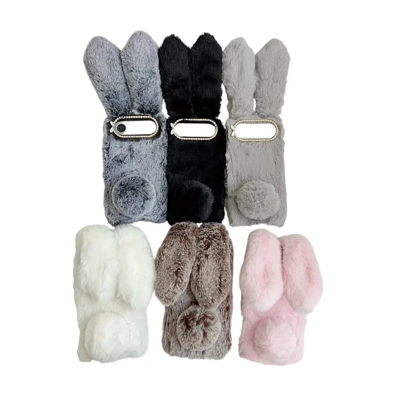 For iPhone 17 Air Case Plush Cute Bunny Winter Fluffy TPU Phone Cover - Dark Grey
