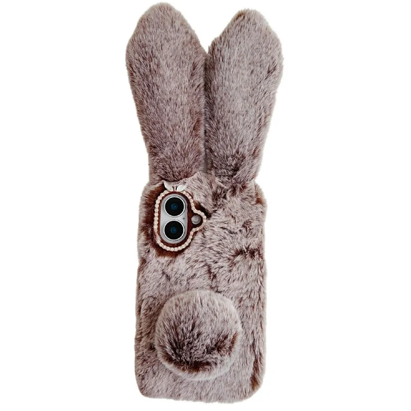 For iPhone 17 Case Plush Cute Bunny Winter Fluffy TPU Phone Cover - Brown
