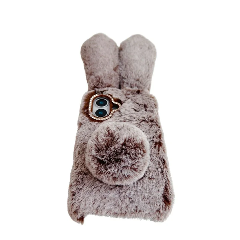 For iPhone 17 Case Plush Cute Bunny Winter Fluffy TPU Phone Cover - Brown