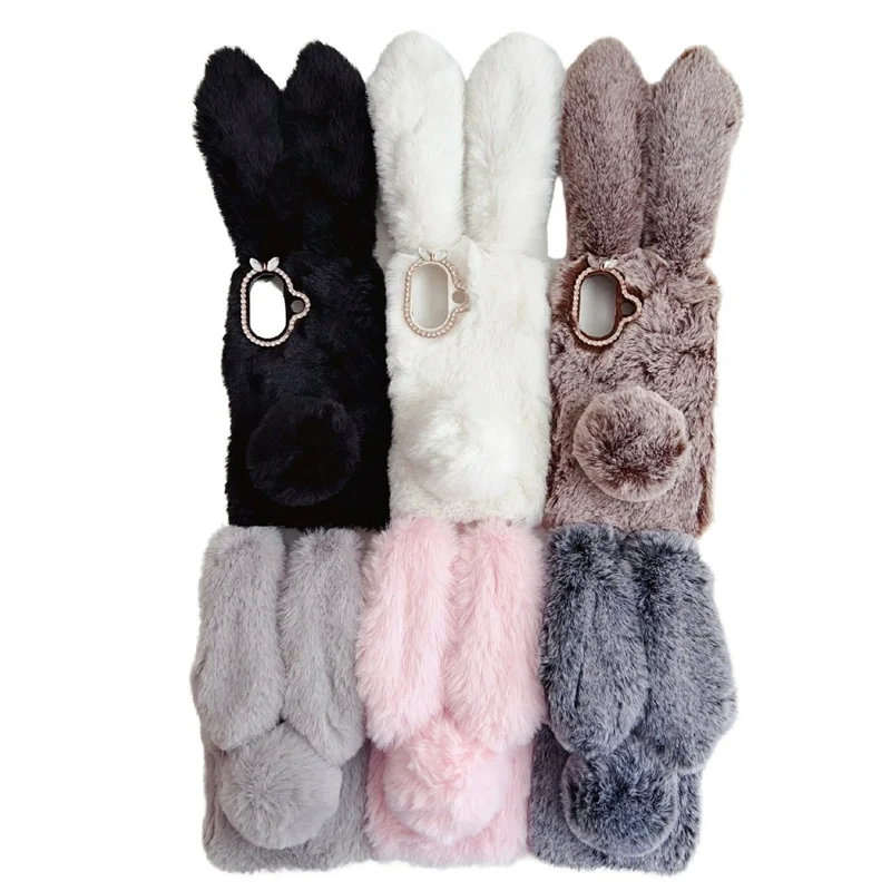For iPhone 17 Case Plush Cute Bunny Winter Fluffy TPU Phone Cover - Brown