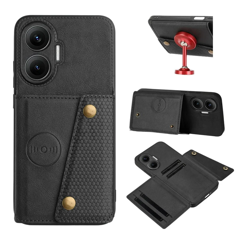 Чехол для Xiaomi Redmi Turbo 4 Pro 5G / Poco F7 5G с отделениями для карт и подставкой, кожаный + TPU - Черный