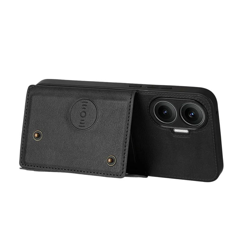 Чехол для Xiaomi Redmi Turbo 4 Pro 5G / Poco F7 5G с отделениями для карт и подставкой, кожаный + TPU - Черный