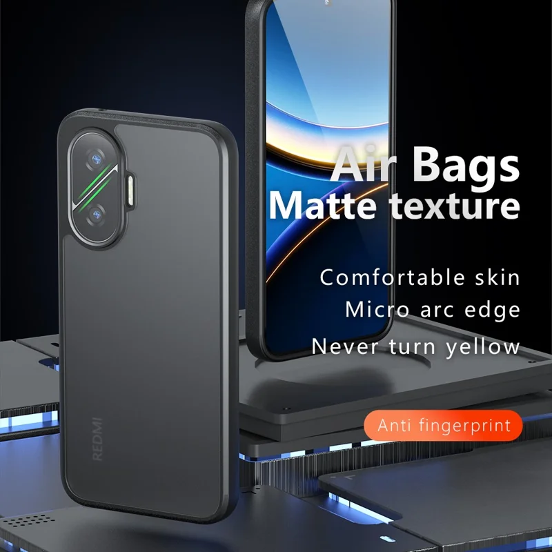 غطاء هاتف من مادة TPU + PC بلمسة ناعمة لهاتف Xiaomi Redmi Turbo 4 Pro 5G / Poco F7 5G، أسود شفاف غير لامع