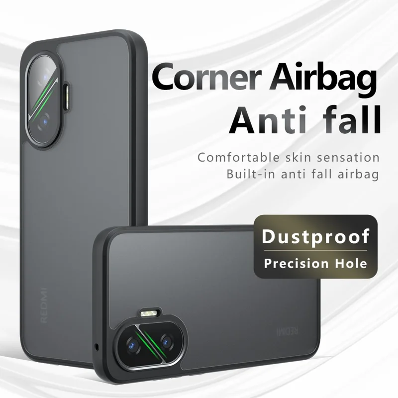 غطاء هاتف من مادة TPU + PC بلمسة ناعمة لهاتف Xiaomi Redmi Turbo 4 Pro 5G / Poco F7 5G، أسود شفاف غير لامع