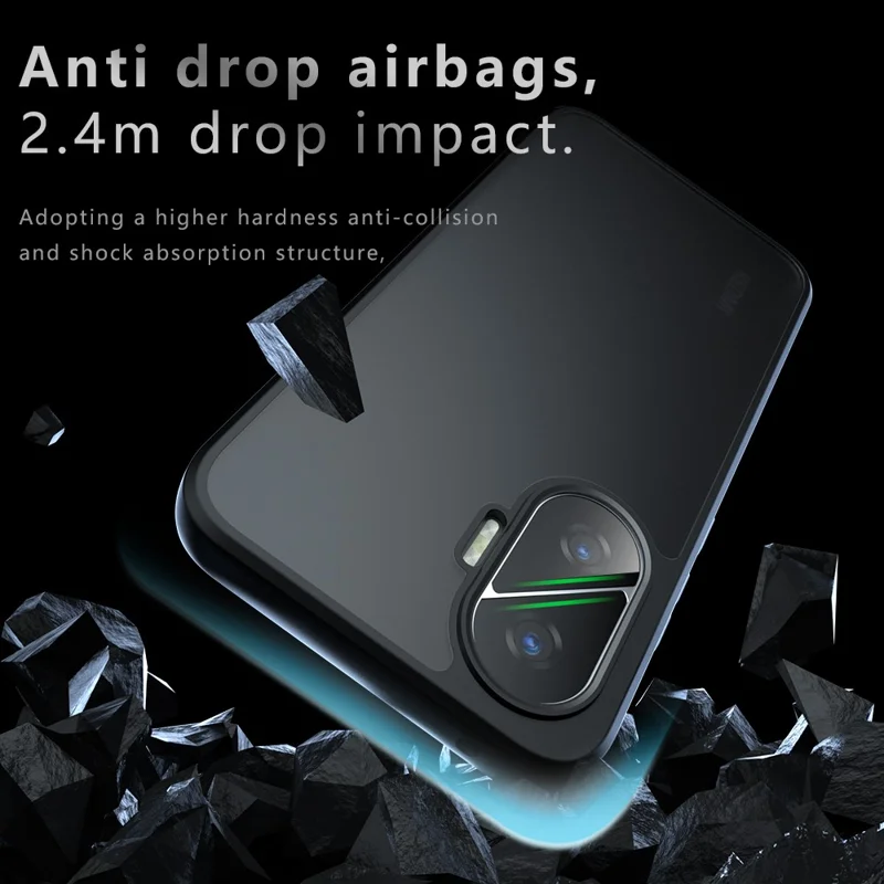 غطاء هاتف من مادة TPU + PC بلمسة ناعمة لهاتف Xiaomi Redmi Turbo 4 Pro 5G / Poco F7 5G، أسود شفاف غير لامع