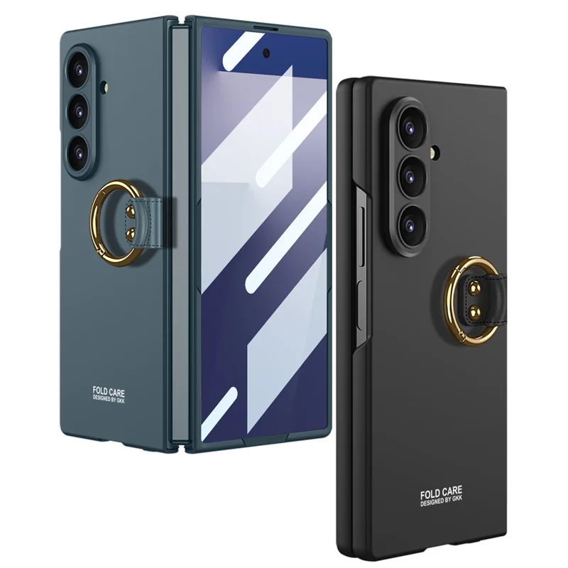 GKK Per Samsung Galaxy Z Fold7 5G Cover con Anello Supporto Sottile Custodia Rigida in PC + Vetro Temperato - Nero