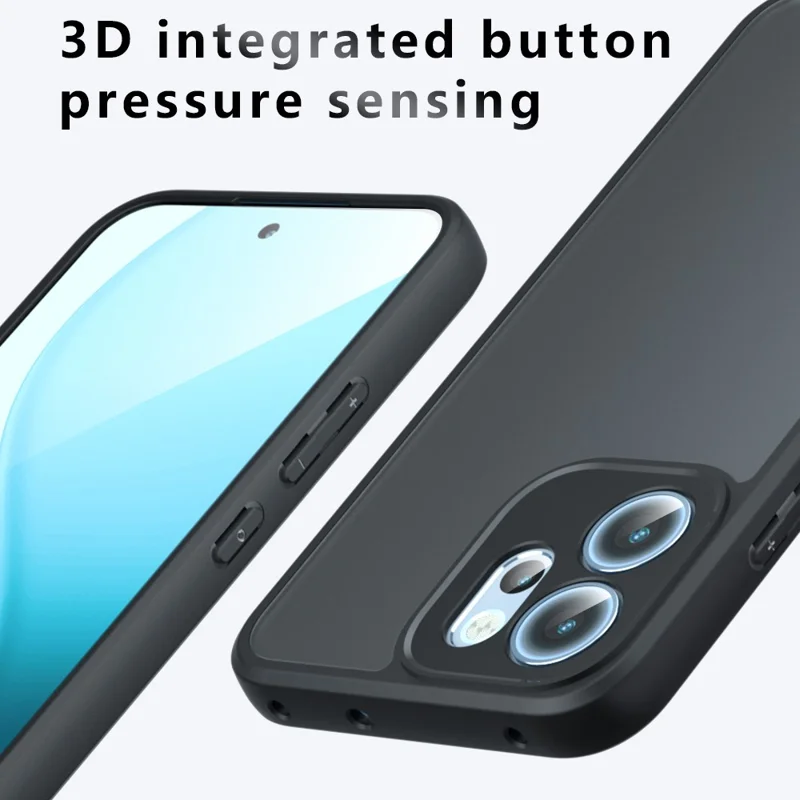 Pour Oppo Reno14 F 5G Étui Coque Effet Peau Tactile TPU + PC Mat, Transparent Noir