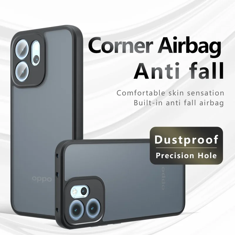 Pour Oppo Reno14 F 5G Étui Coque Effet Peau Tactile TPU + PC Mat, Transparent Noir