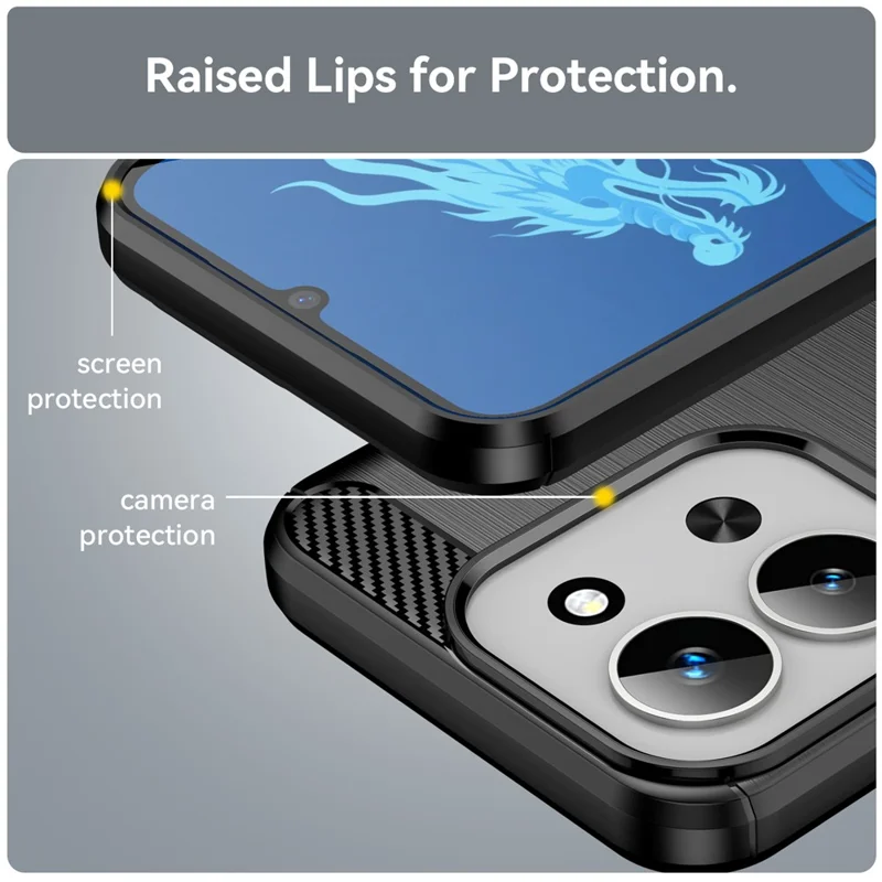 For Xiaomi Redmi 15C 4G (Global) (171mm) / Poco C85 4G Case Protective Phone Cover Carbon Fiber Texture Brushed - Black