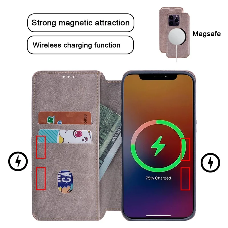For iPhone 17 Pro Max Case Compatible with MagSafe Wallet Stand Leather Flip Phone Cover - Black