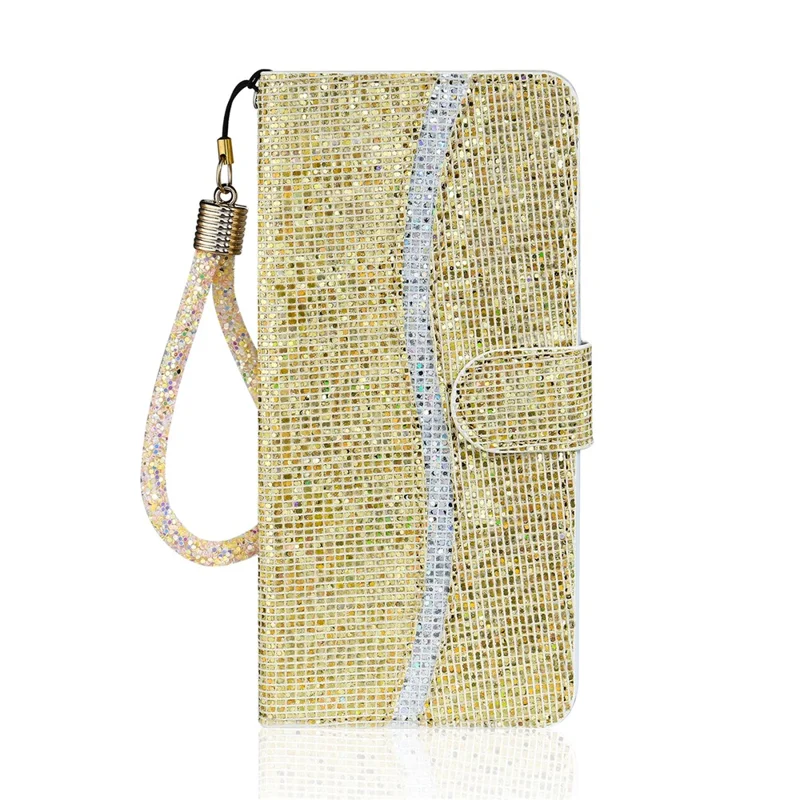 For iPhone 17 Case PU Leather Wallet Card Slots Glitter Phone Cover - Gold