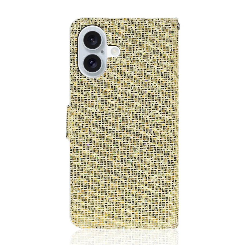 For iPhone 17 Case PU Leather Wallet Card Slots Glitter Phone Cover - Gold