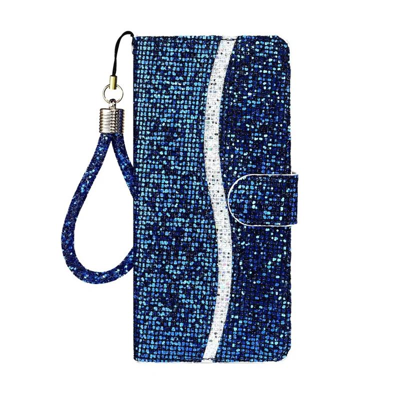 Für iPhone 17 Pro Max Hülle PU-Leder Brieftasche Kartenfächer Glitzer Handyhülle - Blau