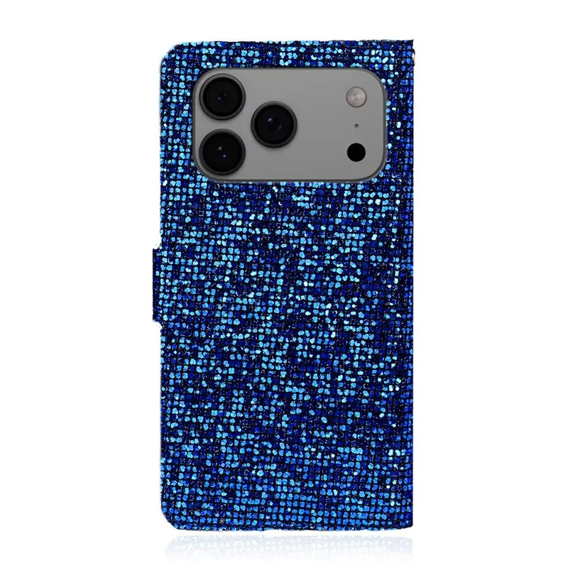 Für iPhone 17 Pro Max Hülle PU-Leder Brieftasche Kartenfächer Glitzer Handyhülle - Blau