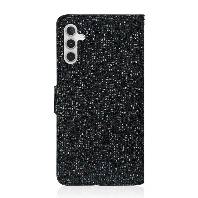 For Samsung Galaxy S25 FE Case PU Leather Wallet Card Slots Glitter Phone Cover - Black