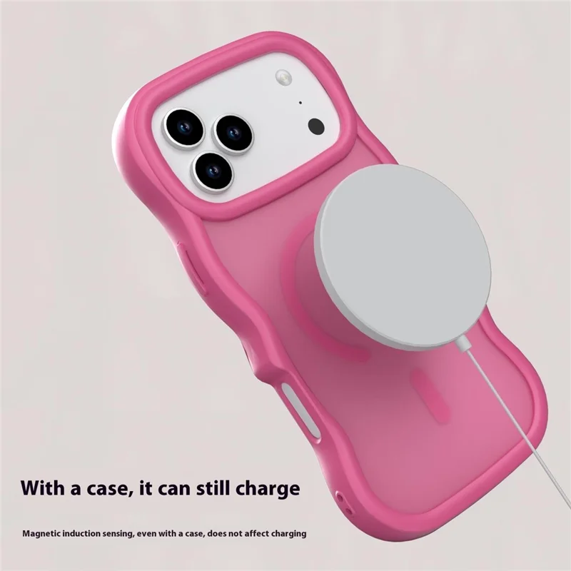 For iPhone 17 Pro Case Compatible with MagSafe TPU + PC Phone Back Cover Skin Touch Wave Shape - Rose