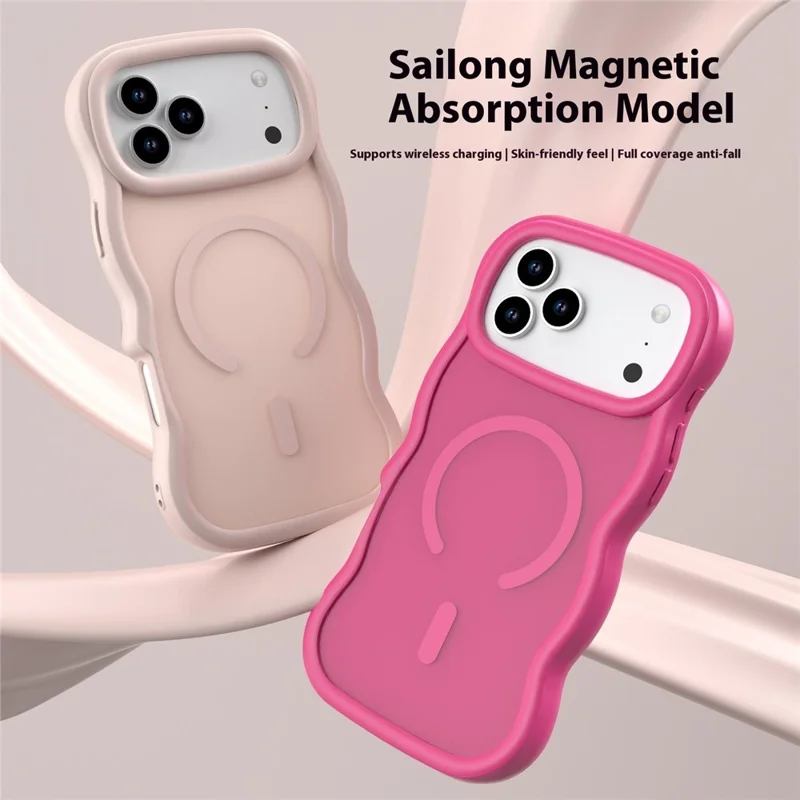 For iPhone 17 Pro Max Case Compatible with MagSafe TPU + PC Phone Back Cover Skin Touch Wave Shape - Rose