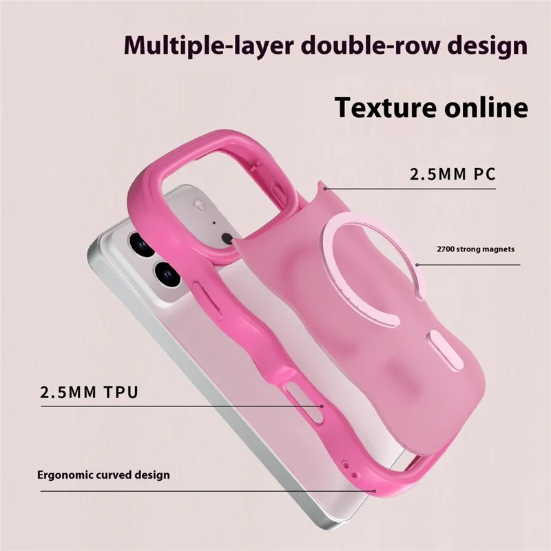 For iPhone 17 Pro Max Case Compatible with MagSafe TPU + PC Phone Back Cover Skin Touch Wave Shape - Rose