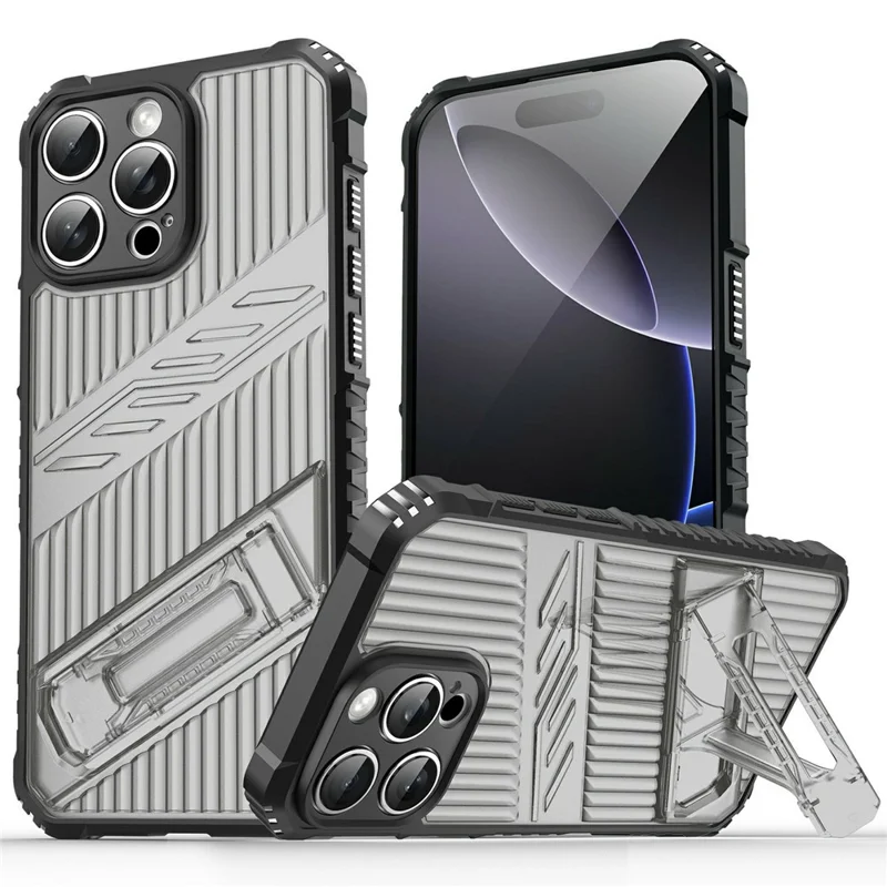 Bulk Purchasing For iPhone 15 Pro Max Case Kickstand PC + TPU Military Grade Anti-drop Phone Cover - Grey Black