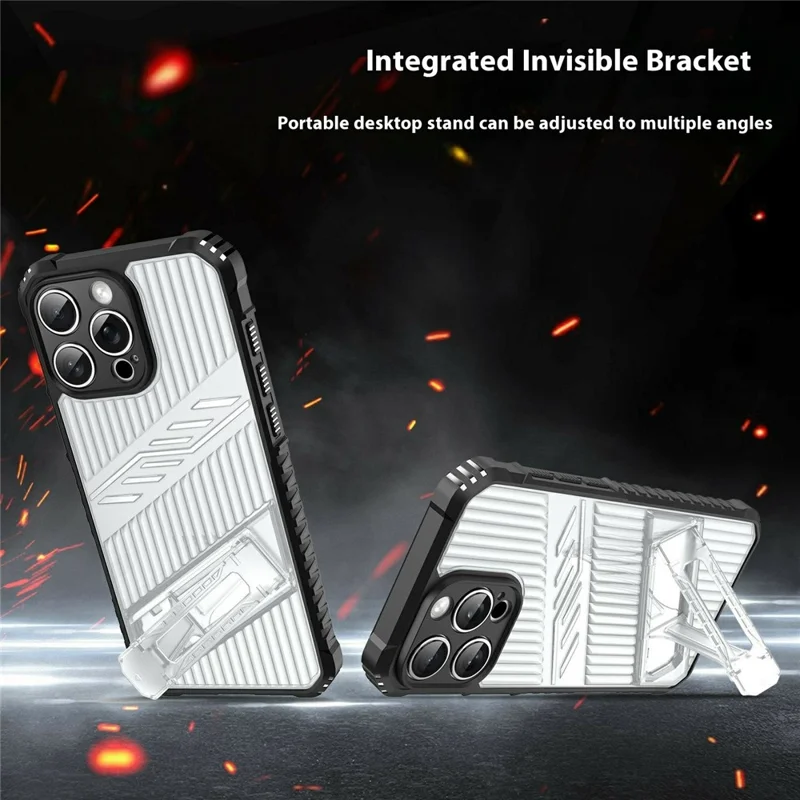 Bulk Purchasing For iPhone 15 Pro Max Case Kickstand PC + TPU Military Grade Anti-drop Phone Cover - Grey Black