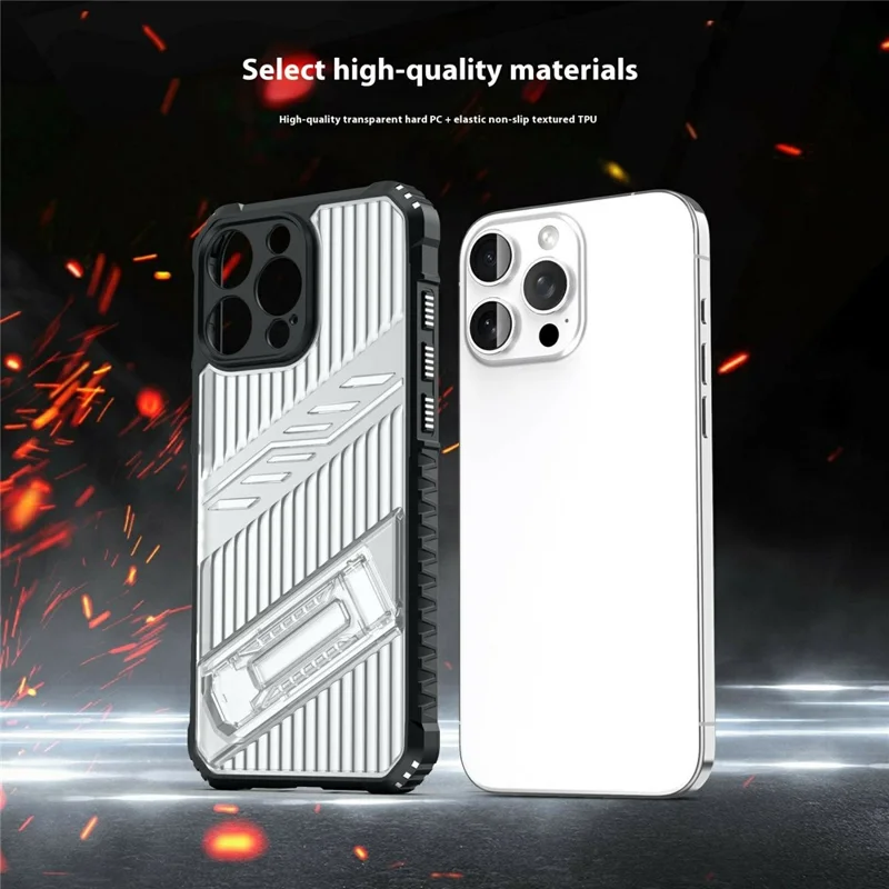 Groothandel voor iPhone 13 Pro hoesje met standaard PC + TPU militair oplaadbaar antival hoesje - Grijs Zwart