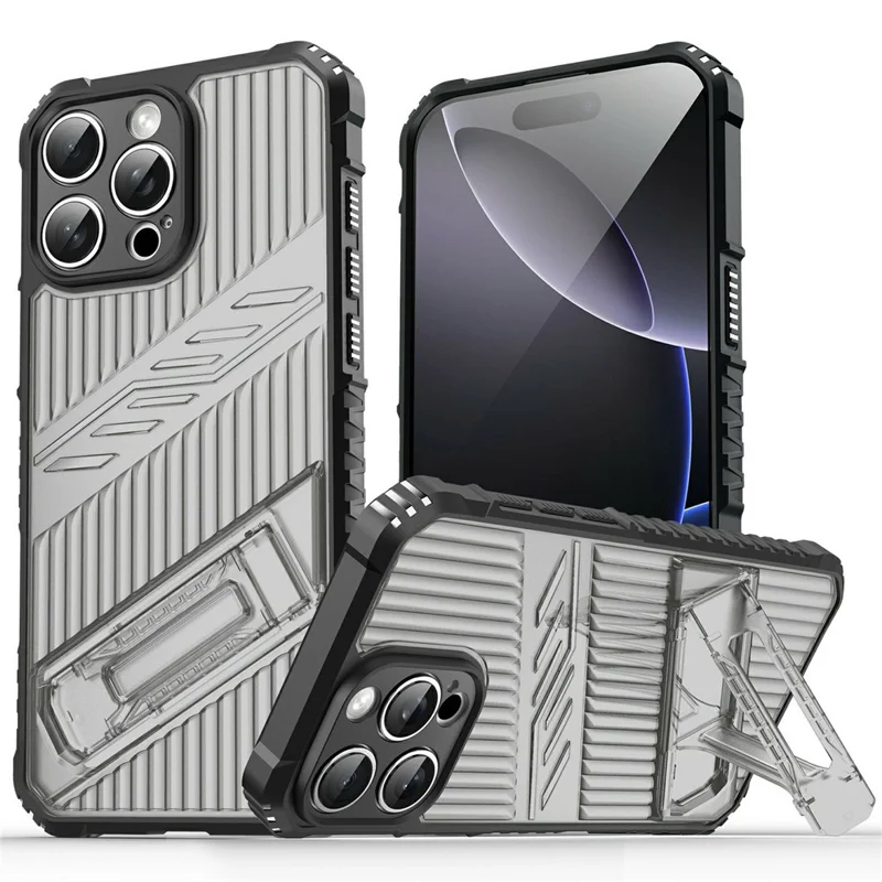 Bulk Purchasing For iPhone 12 Pro Case Kickstand PC + TPU Military Grade Anti-drop Phone Cover - Grey Black
