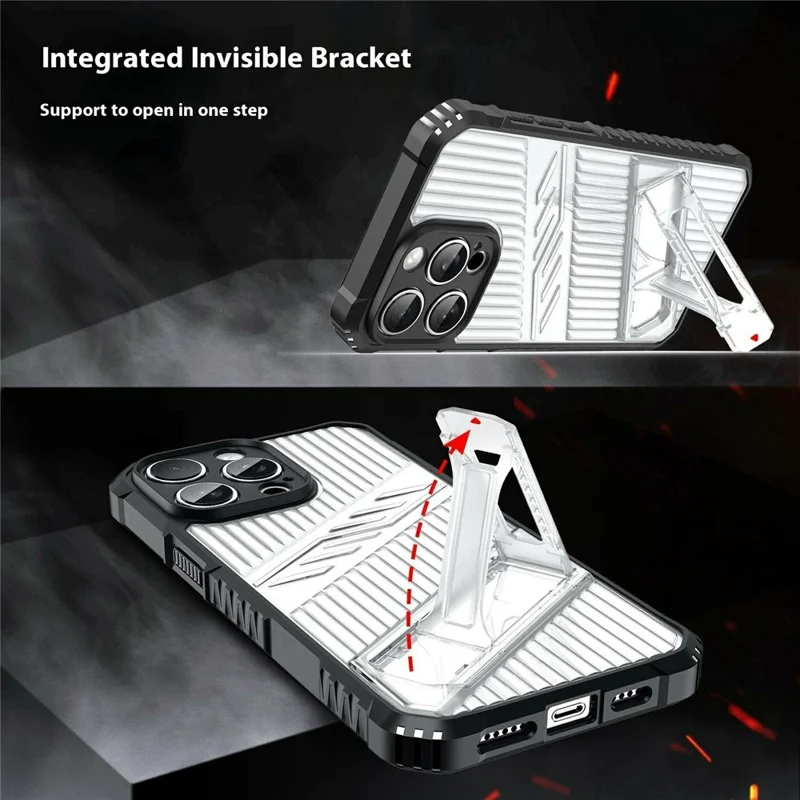 Bulk Purchasing For iPhone 12 Pro Case Kickstand PC + TPU Military Grade Anti-drop Phone Cover - Grey Black