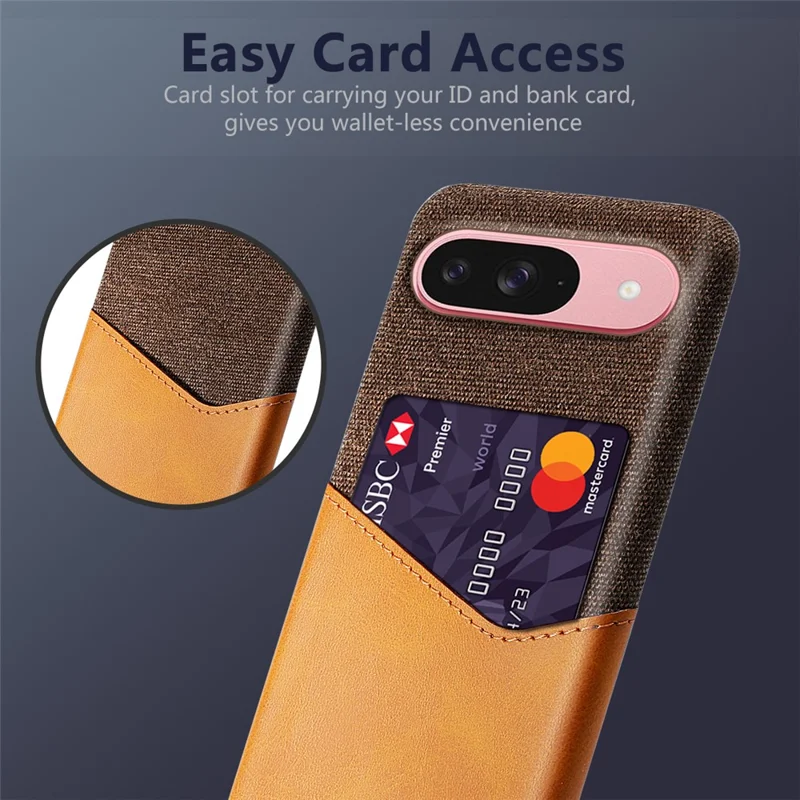 For Google Pixel 10 / 10 Pro Case PU Leather Cloth Texture Hard PC Phone Cover with Card Holder - Orange