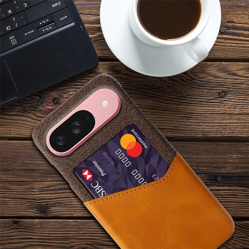 For Google Pixel 10 / 10 Pro Case PU Leather Cloth Texture Hard PC Phone Cover with Card Holder - Orange
