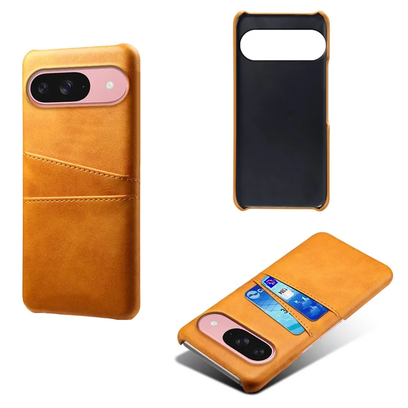 For Google Pixel 10 / 10 Pro Case Dual Card Slots PU Leather + Hard PC Phone Cover - Orange