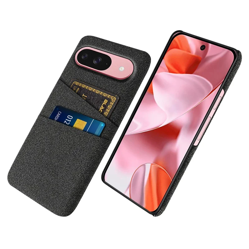 For Google Pixel 10 / 10 Pro Case Cloth + Hard PC Phone Cover with Dual Card Slots - Black
