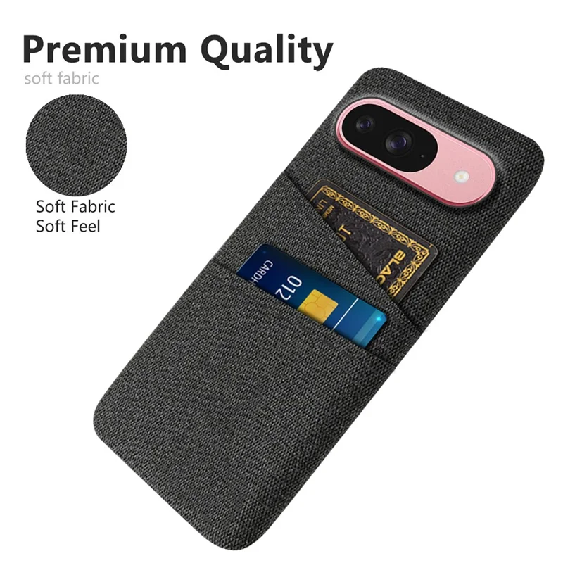 For Google Pixel 10 / 10 Pro Case Cloth + Hard PC Phone Cover with Dual Card Slots - Black