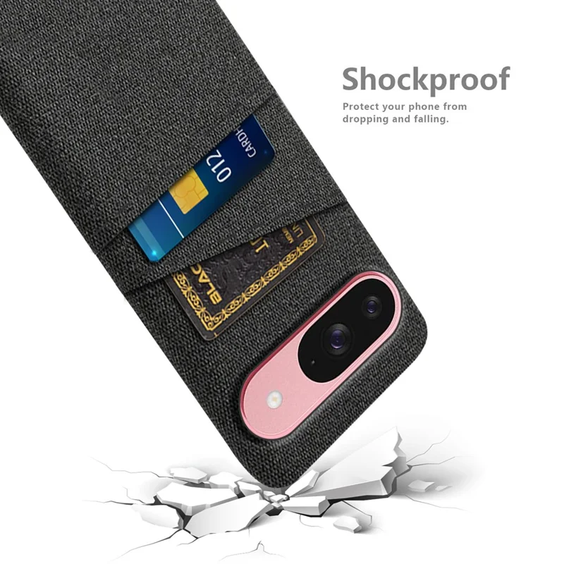For Google Pixel 10 / 10 Pro Case Cloth + Hard PC Phone Cover with Dual Card Slots - Black