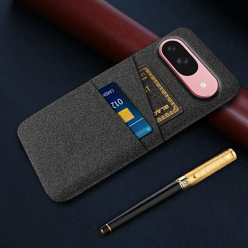 For Google Pixel 10 / 10 Pro Case Cloth + Hard PC Phone Cover with Dual Card Slots - Black