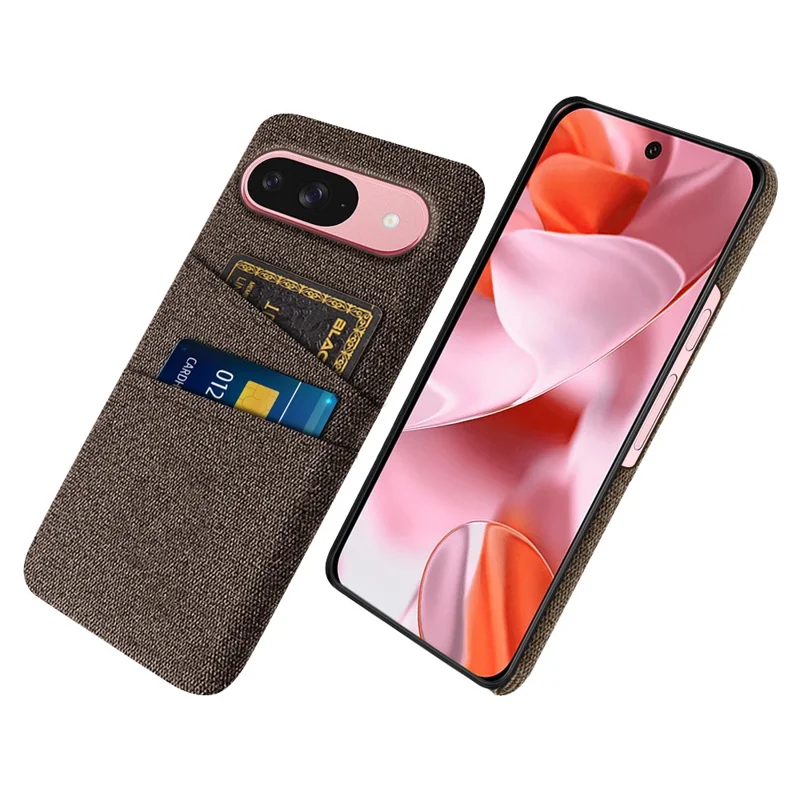 Cover per Google Pixel 10 / 10 Pro in Tessuto + PC Rigido con Doppio Slot per Carte - Marrone