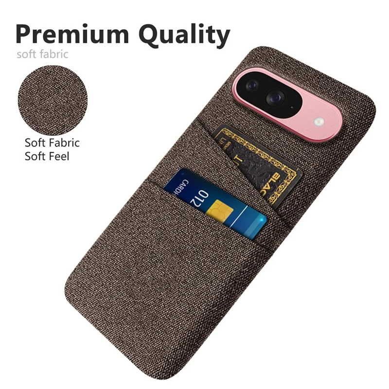 Cover per Google Pixel 10 / 10 Pro in Tessuto + PC Rigido con Doppio Slot per Carte - Marrone