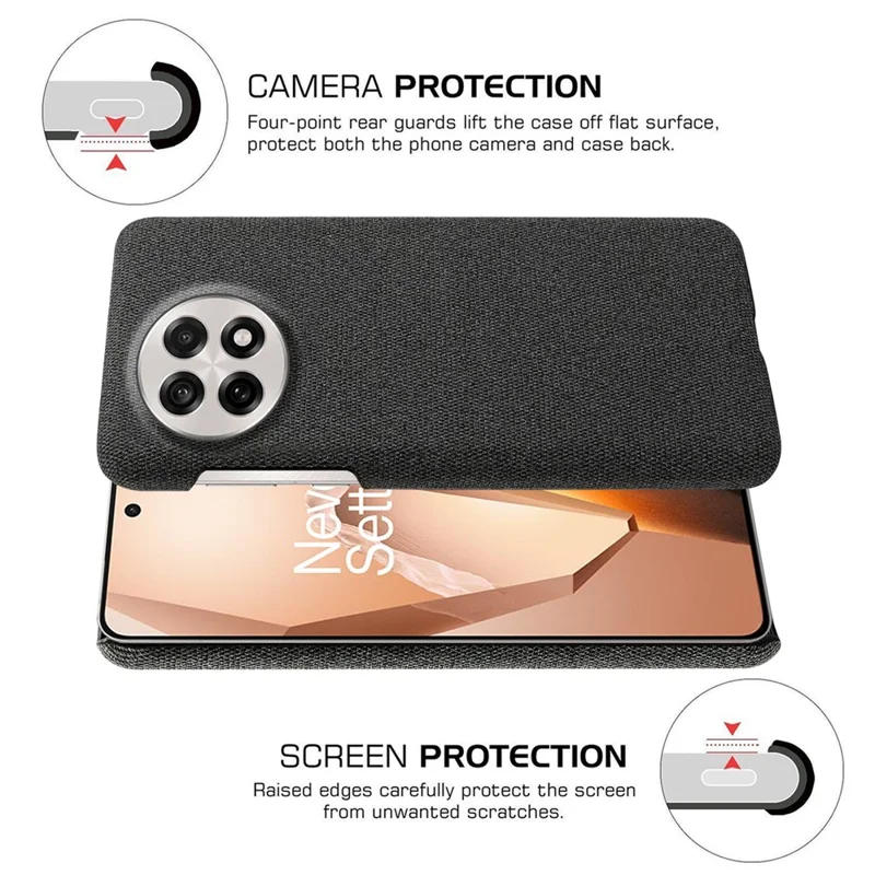 Funda para teléfono para OnePlus 13R 5G / Ace 5 5G / Ace 5 Pro 5G Textura de tela Cubierta posterior protectora de PC anti-arañazos - Negro