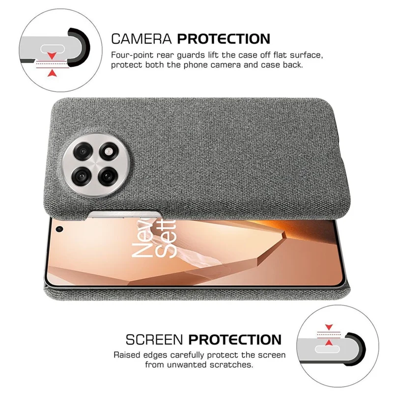Phone Case for OnePlus 13R 5G / Ace 5 5G / Ace 5 Pro 5G Cloth Texture Anti-Scratch Protective PC Back Cover - Grey
