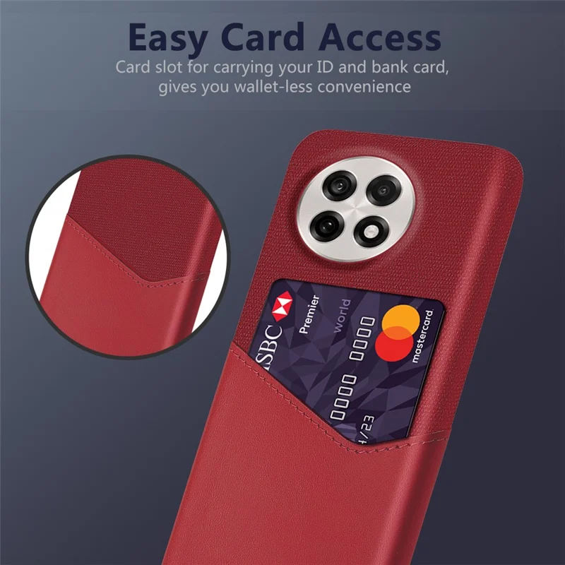 Étui de téléphone en cuir PU avec texture de tissu pour OnePlus 13R 5G / Ace 5 5G / Ace 5 Pro 5G, coque rigide avec porte-cartes - Rouge
