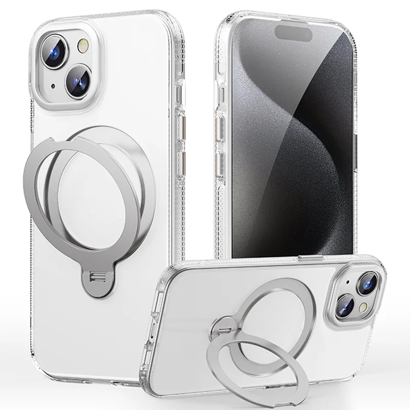 For iPhone 15 Case Compatible with MagSafe Drop Proof TPU PC Kickstand Phone Cover - Transparent
