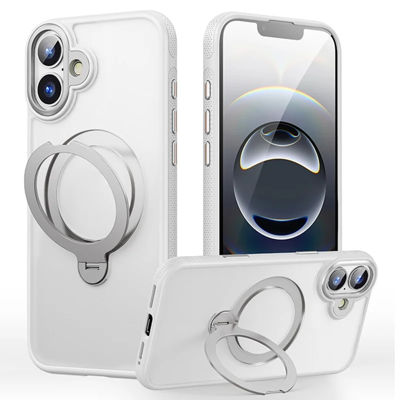 For iPhone 16 Case Compatible with MagSafe Drop Proof TPU PC Kickstand Phone Cover - White