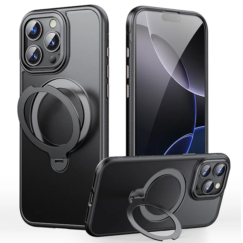 Funda para iPhone 16 Pro Max Compatible con MagSafe a Prueba de Caídas Cubierta de Teléfono de TPU PC con Soporte - Negro