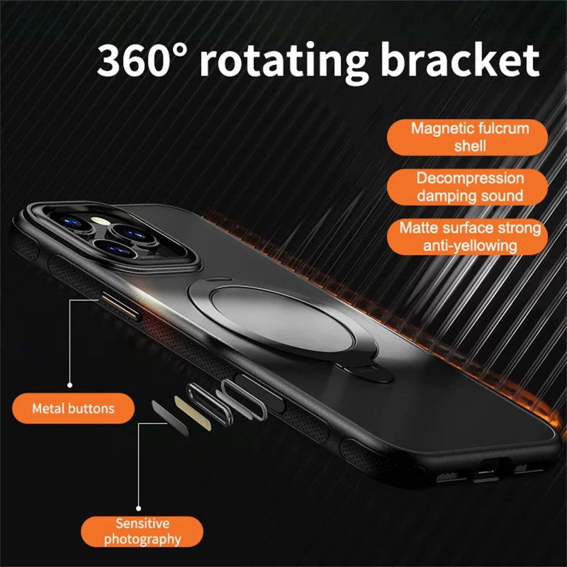 Funda para iPhone 16 Pro Max Compatible con MagSafe a Prueba de Caídas Cubierta de Teléfono de TPU PC con Soporte - Negro
