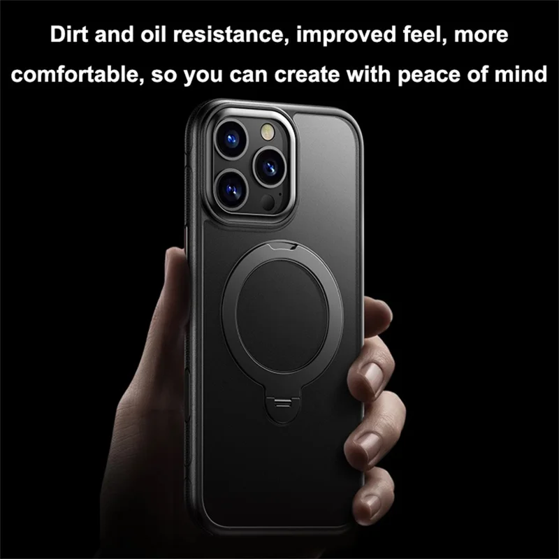 Funda para iPhone 16 Pro Max Compatible con MagSafe a Prueba de Caídas Cubierta de Teléfono de TPU PC con Soporte - Negro