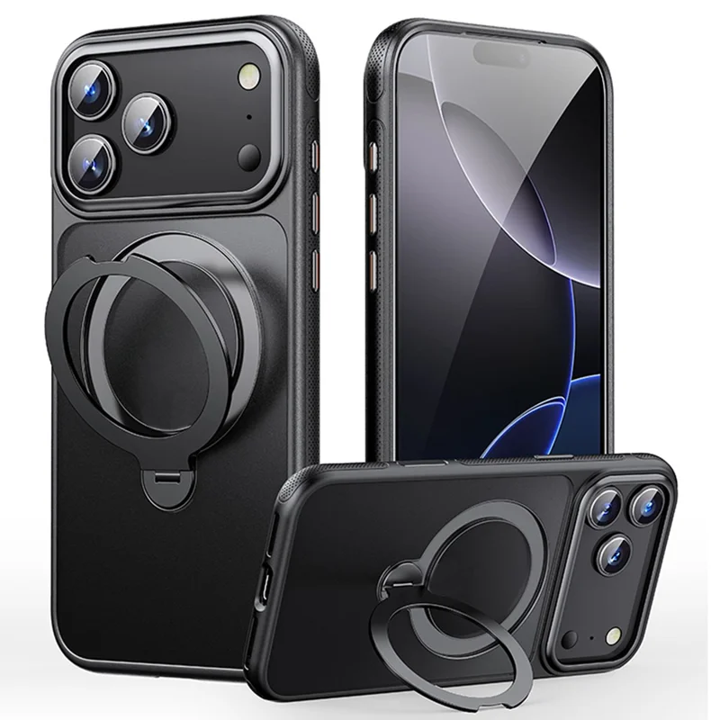Capa para iPhone 17 Pro Max Compatível com MagSafe à Prova de Queda TPU PC com Suporte - Preto